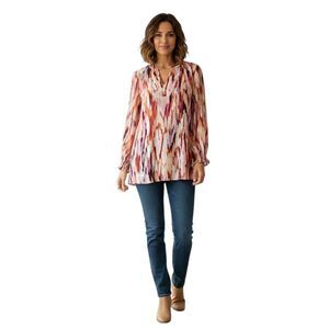 Belle by Kim Gravel Orange and Pink Abstract Print Long Sleeve Blouse
